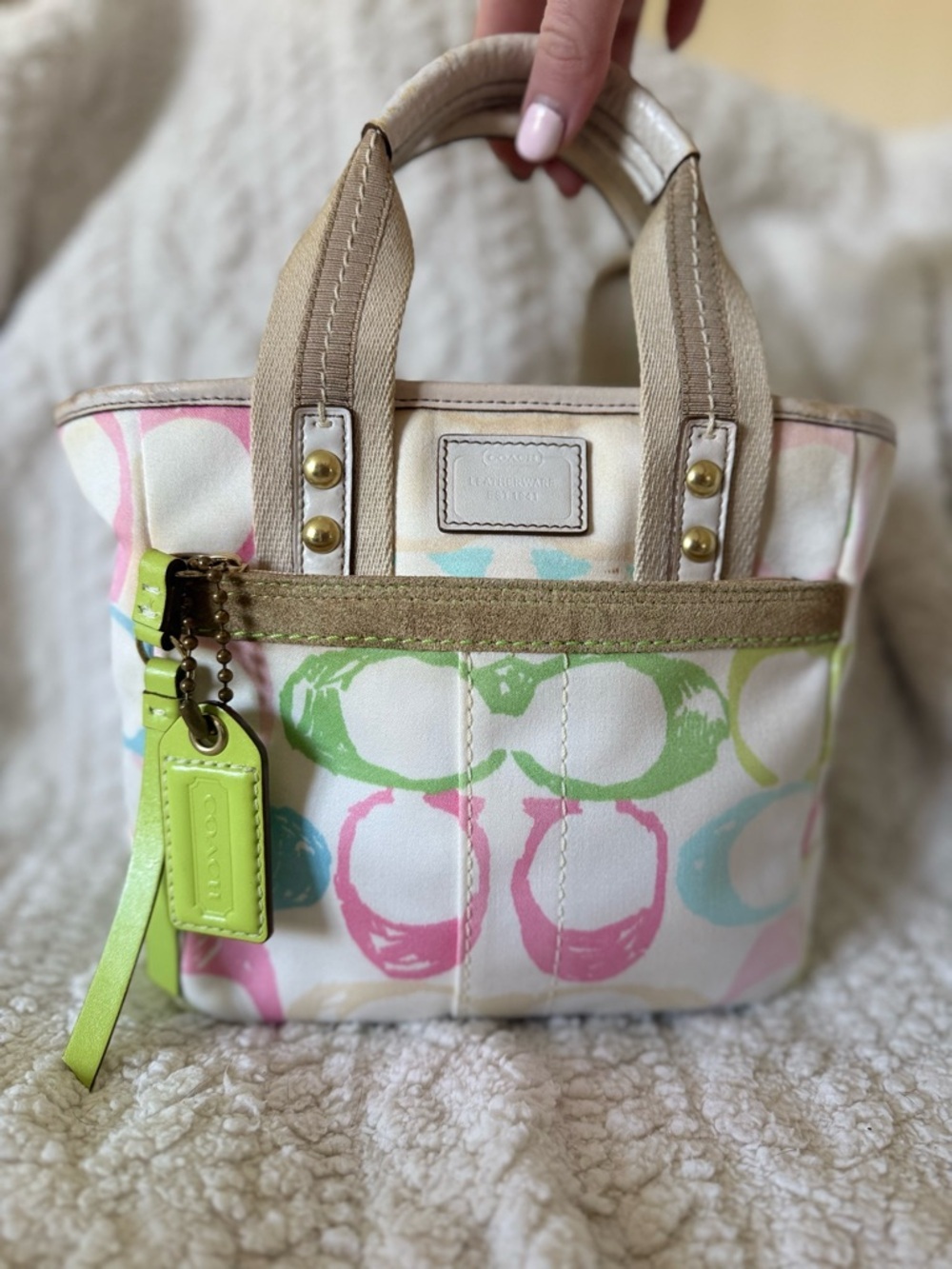 Y2K Vintage Coach Hampton Signature Multicolor Spring Pastel Scribble Mini Tote - Picture 5 of 14